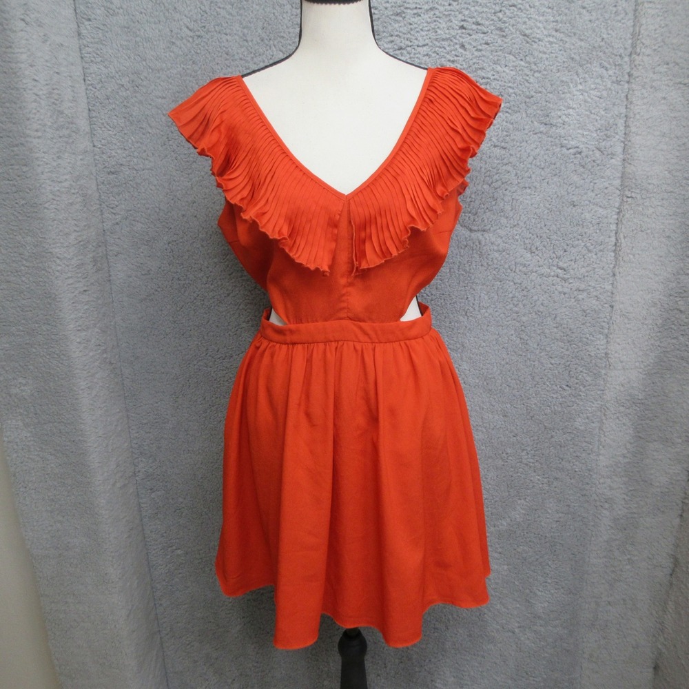 Ark & Co Cutout Mini Dress Women M Orange Boho Festival Romantic Open Back